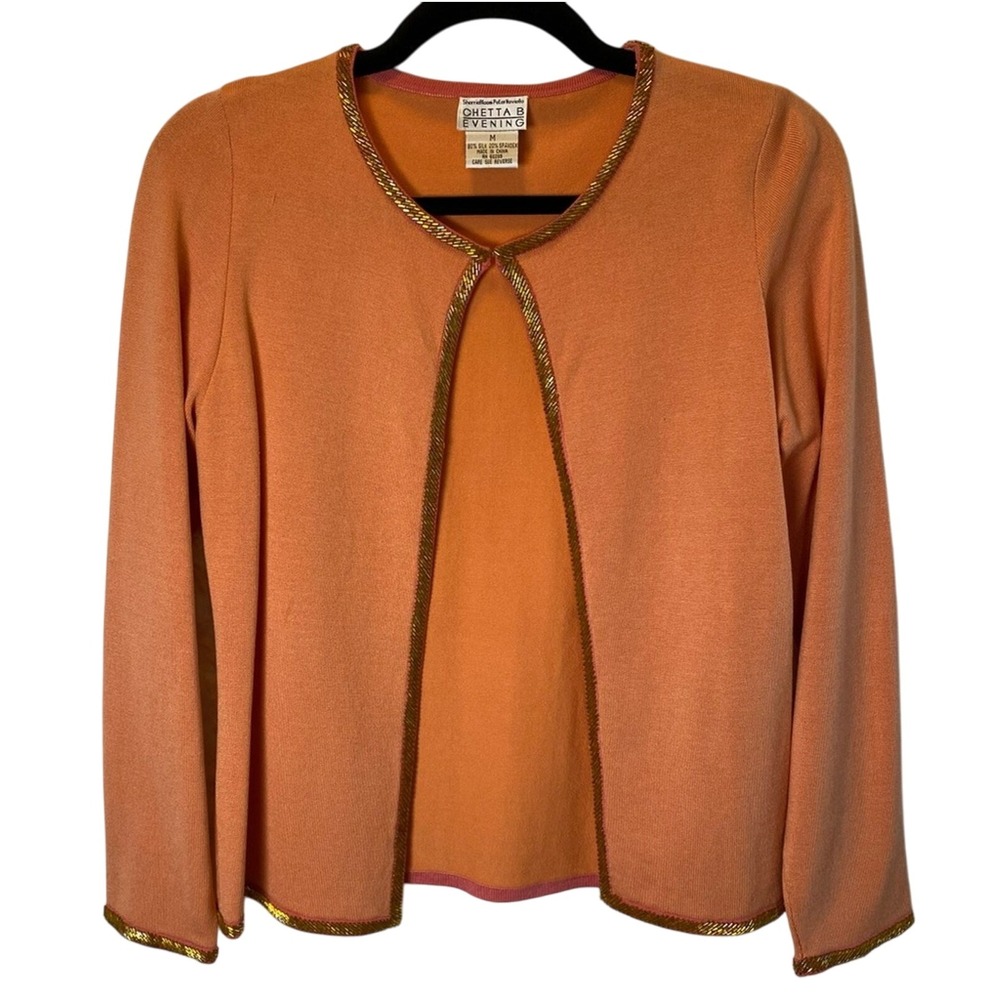 Chetta B Evening Women's‎ Beaded Cardigan Sweater Medium Silk Blend Open Front